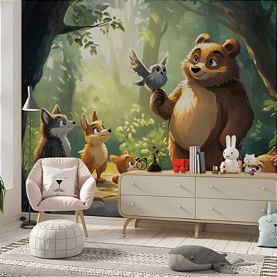 Papel de Parede Safari Urso e Amigos na Floresta