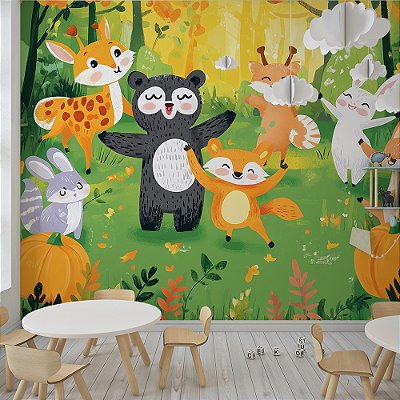 Papel de Parede Safari Animais Dançando na Floresta