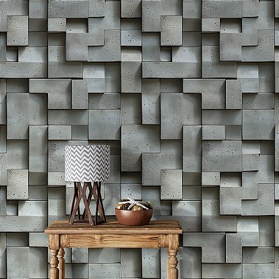 Papel de Parede Concreto 3D Cinza