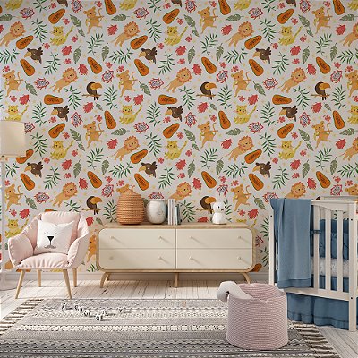 Papel de Parede Leão, Tigre, Macaco e Tucano