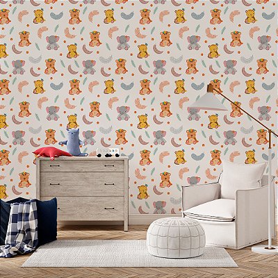 Papel de Parede Tigres, Onça Pintada e Elefante