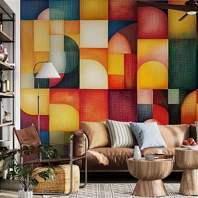 Papel de Parede Quadrados Coloridos com Estilo Linho