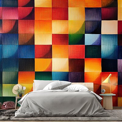 Papel de Parede Quadrados Cores Escura com Estilo Linho