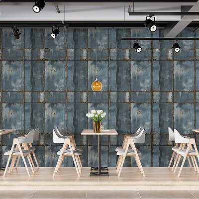 Papel de Parede Metal Azul Nebuloso Oxidado