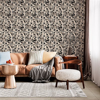 Papel de Parede Geométrico Mosaico Abstrato Preto e Branco