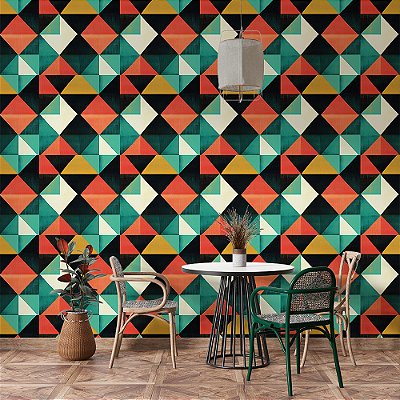 Papel de Parede Geométrico Mosaico de Triângulos Retrô