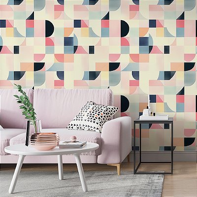 Papel de Parede Geométrico Mosaico Curvas em Tons Claros