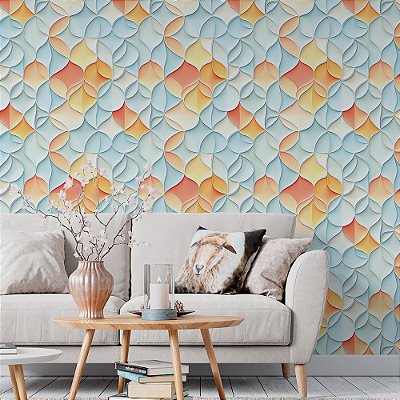 Papel de Parede Geométrico Mosaico Gotas de Aquarela