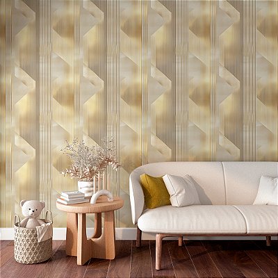 Papel de Parede Geométrico Dourado Metálico