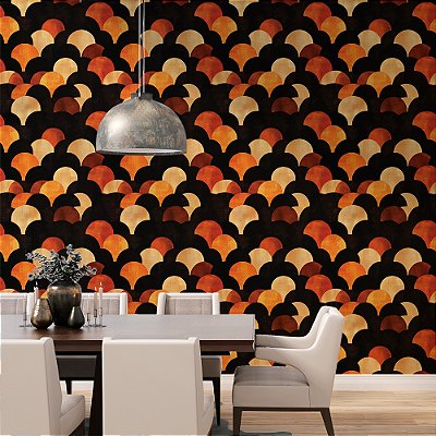 Papel de Parede Geométrico Curvas Tons Quentes