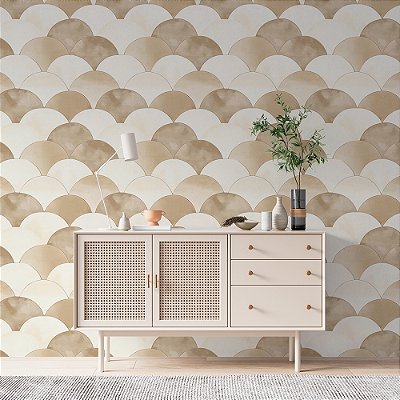Papel de Parede Geométrico Curvas Tons Bege e Branco