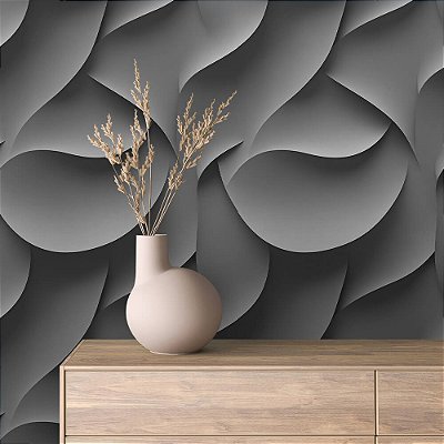 Papel de Parede 3D Relevo Escultural Cinza
