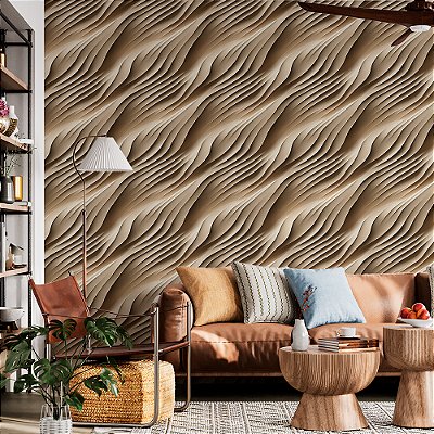 Papel de Parede 3D Ondas em Camadas Esculturais Bege