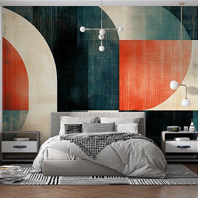 Papel de Parede Formas Azul e Vermelho