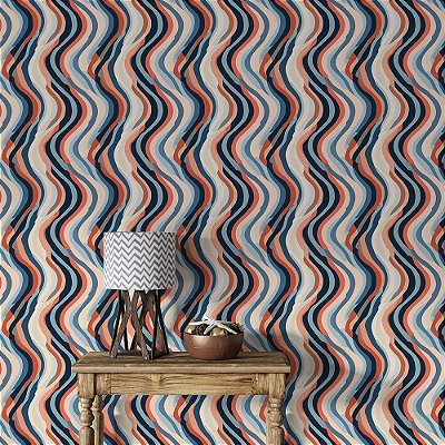 Papel de Parede Abstrato Ondas Retrô Verticais