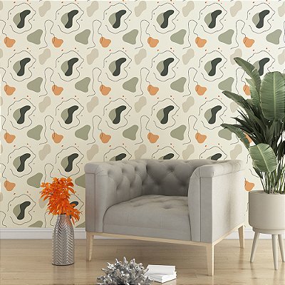 Papel de Parede Abstrato Manchas e Linhas Minimalista