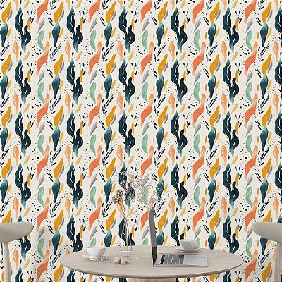 Papel de Parede Abstrato Formas Folhas em Tons Pastéis