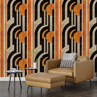 Papel de Parede Abstrato Retrô Laranja e Preto