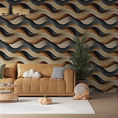 Papel de Parede Abstrato Ondas em Tons Terrosos