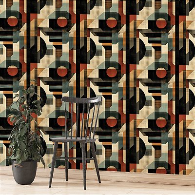 Papel de Parede Abstrato Preto, Bege e Terracota