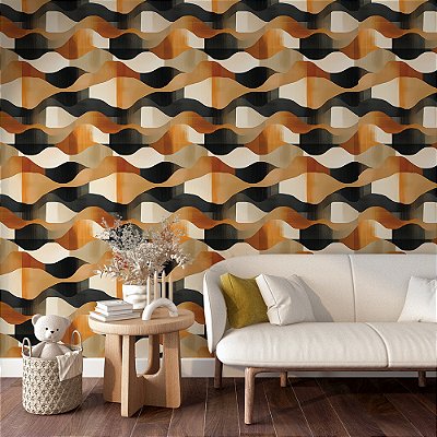 Papel de Parede Abstrato Fitas Onduladas Moderno