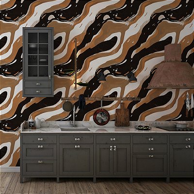 Papel de Parede Abstrato Formas Orgânicas Marrom e Caramelo