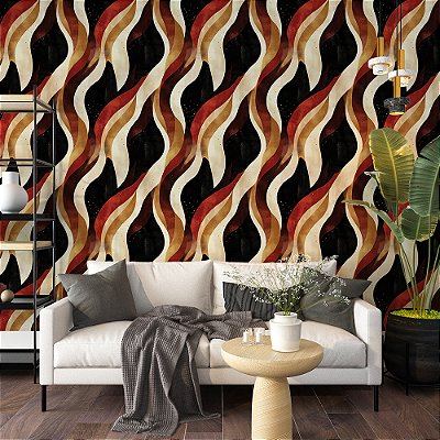 Papel de Parede Abstrato Curvas Fluídas em Tons Quentes