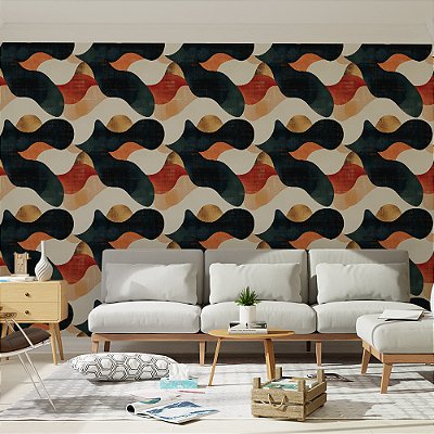 Papel de Parede Abstrato Formas Orgânicas em Tons Quentes