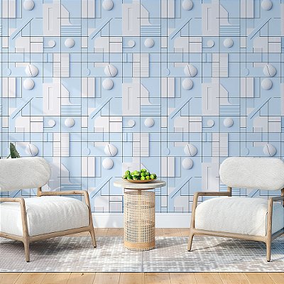 Papel de Parede 3D Geométrico Minimalista Azul Bebê
