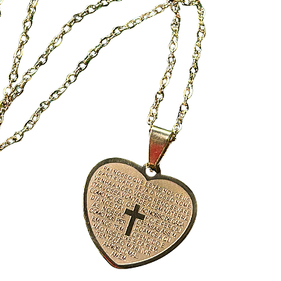 Colar Dourado com Pingente Coração Pai Nosso Religioso