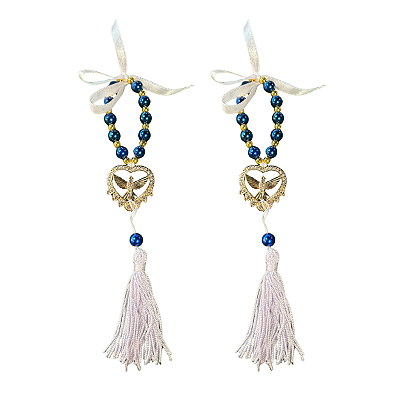 Kit com 2 Mini Terço Azul com Pingente do Espírito Santo em Coração e Tassel