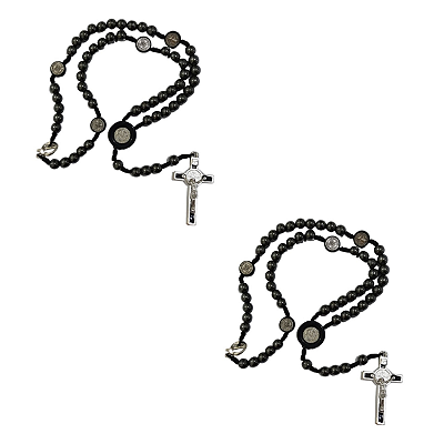 Kit com 2 Terço de Hematita com Medalha de São Bento Religioso