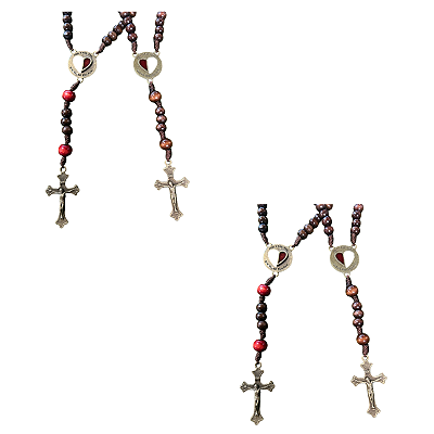 Kit com 2 Terço do Casal em Madeira com Crucifixo e Medalha Religiosa