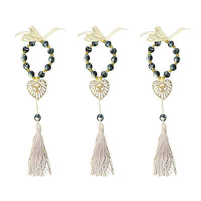 Kit com 3 Mini Terço Azul com Pingente Espírito Santo e Tassel Religioso