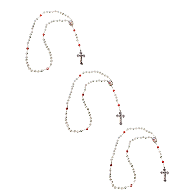 Kit com 3 Terço de Cristal Transparente com Detalhes Vermelhos e São Miguel Arcanjo