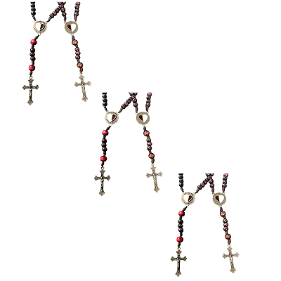 Kit com 3 Terço do Casal em Madeira com Crucifixo e Medalha Religiosa