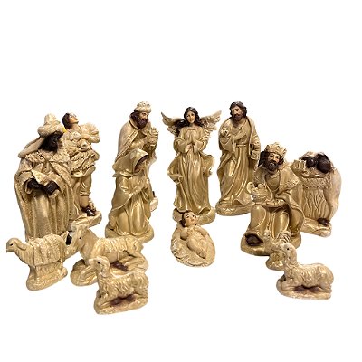 Presépio Completo 15 Peças Envernizado 22cm Decoração Natalina Luxo