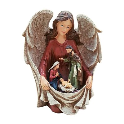 Anjo Com A Sagrada Família De Resina Italiana (32cm)