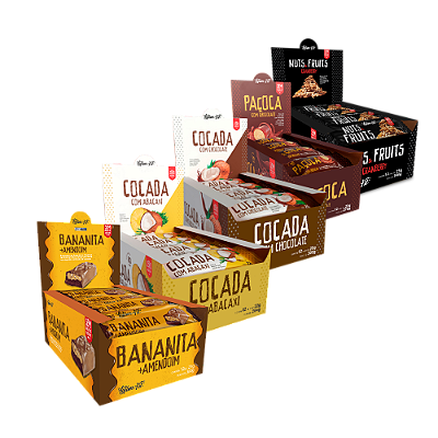 Combo mais vendidos - Zero Açúcar - Paçoca, Bananinha com coco, Cocada Abacaxi, Banana com amendoim, Cocada com chocolate (60unidades) - Latam Fit