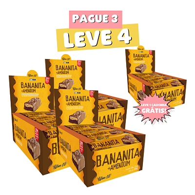 Leve Mais por Menos - 04 Display Banana + Amendoim + Chocolate - Zero Açúcar 300g (48 uni. de 25g cada) - Latam Fit