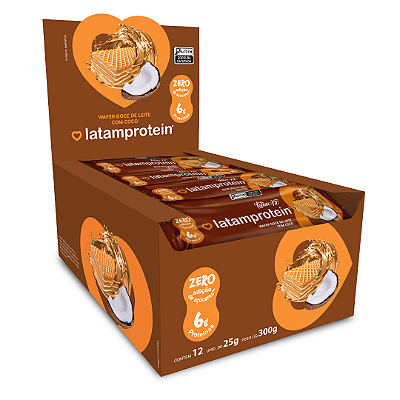 Wafer de Doce de Leite com Coco + Proteína coberto com Chocolate 300g (12 uni. de 25g cada) - Latam Protein