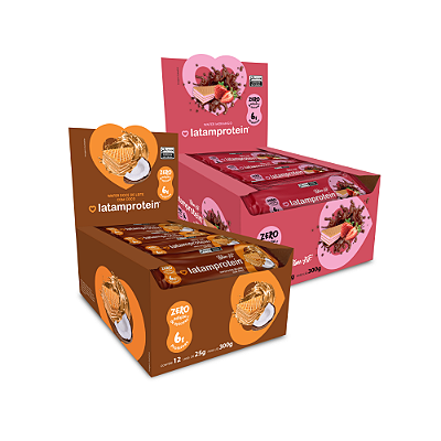 Combo Lançamento Wafer de Morango e Wafer doce de leite com coco + proteína coberto com chocolate - (24 unidades de 25g ) - Latam Protein 600g