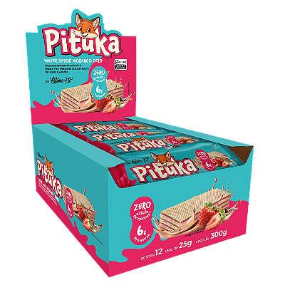 Pituka Wafer recheio sabor Morango com proteína coberto com Chocolate 300g (12 uni. de 25g cada) - Latam Protein