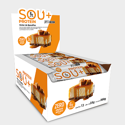 Wafer recheio banoffee com proteína coberto com Chocolate 300g (12 uni. de 25g cada) - Sou +