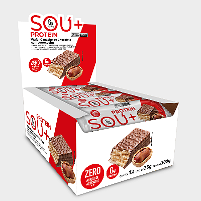 Wafer + Amendoim + proteína coberto com Chocolate - Zero Açúcar - 300g (12 uni. de 25g cada) - SOU +
