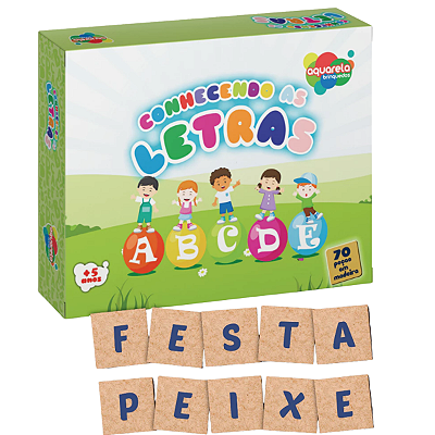 Conhecendo as Letras 70 peças em MDF Aquarela Brinquedos Forma Palavras