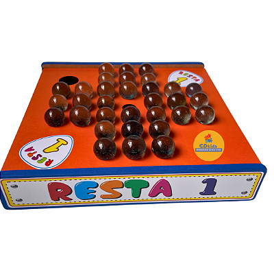 Jogo Educativo Resta 1 em Madeira com 30 Bolinhas de Gude