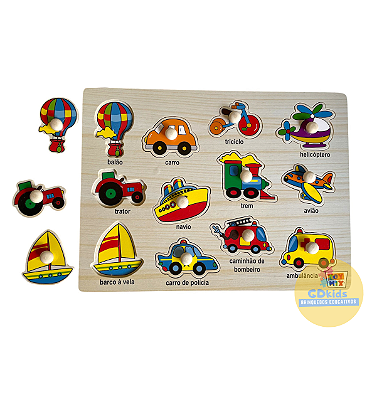 Quebra Cabeça Encaixe TRANSPORTE com Pinos em MDF Toy Mix