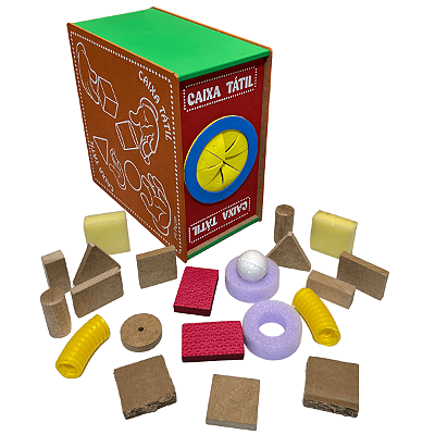 Caixa Tátil Brinquedo Pedagógico e Educativo Madeira Montessori Sensorial Formas Texturas