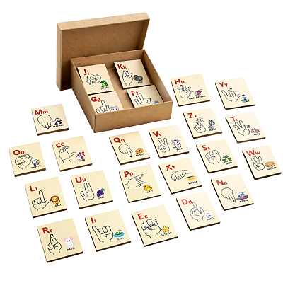 Alfabeto Ilustrado em Libras Brinquedo Educativo Pedagógico em Madeira